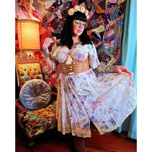 4X Vintage 90s white sheer floral dress